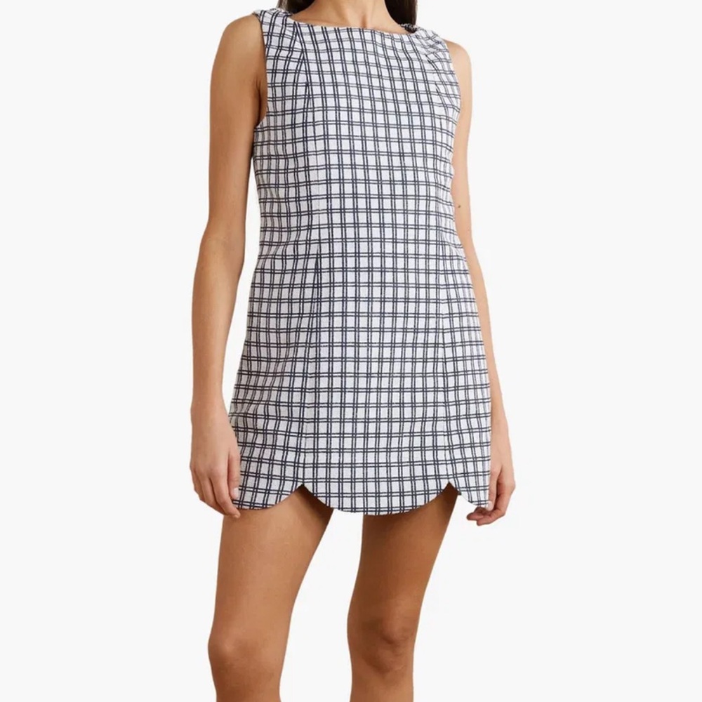 Lisa Marie Fernandez Scalloped Checked Cotton-Blend Bouclé-Jacquard Mini Dress